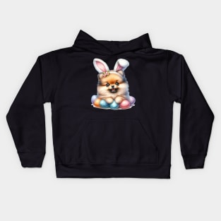 Puppy Pomeranian Bunny Ears Easter Eggs Happy Easter Day Kids Hoodie